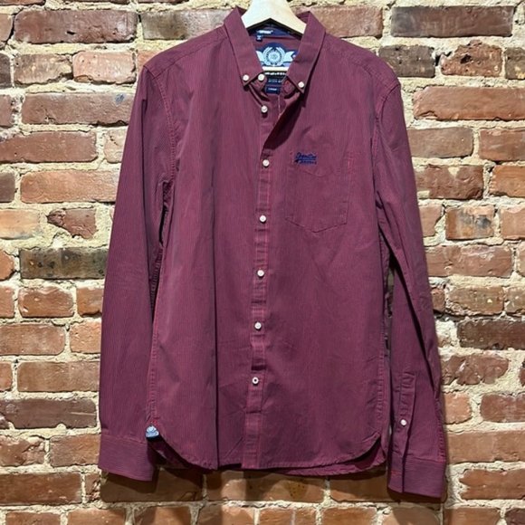 NEW Superdry Long Sleeve London Button Down Shirt Walford Red Gingham Large - Picture 1 of 10
